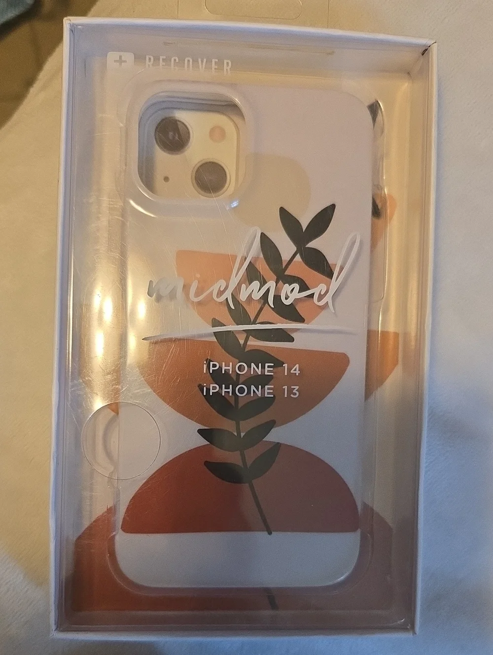 Floral Graphic iPhone 13 iPhone 14 Case White with Terracotta Accent